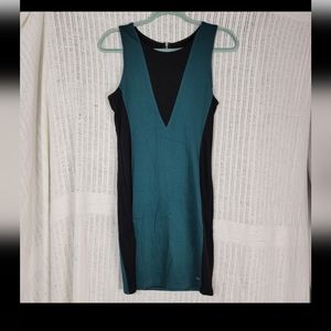 Blue and Black Slimming Zip Up Dress